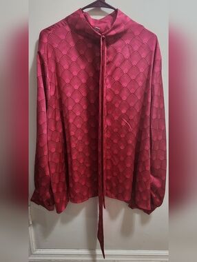 Worthington Pink Geometric Tie Neck Blouse 2X